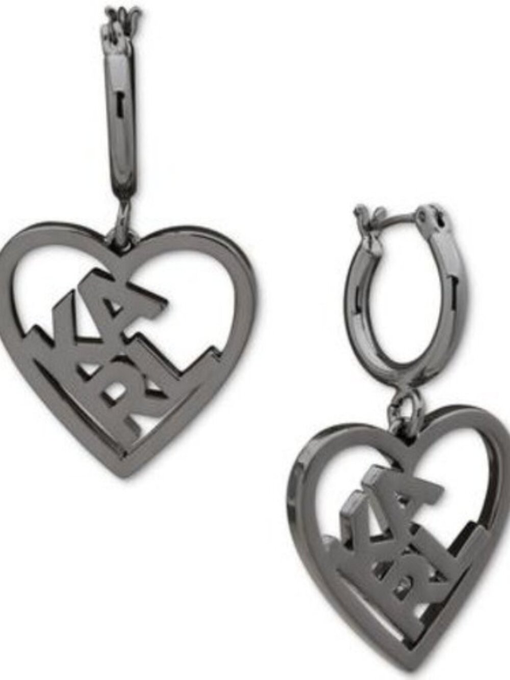 KARL LAGERFELD PARIS SILVER TONE HEART LOGO DROP EARRINGS